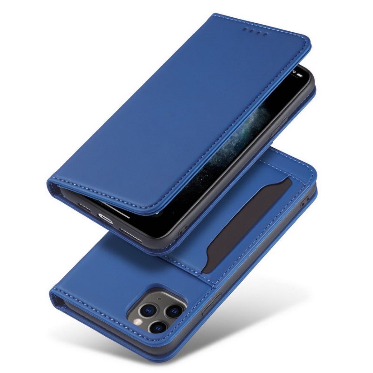 iPhone ケース 15pro 手帳 スタンド ネイビー ポケット アイフォン カード収納 手帳型 スタンド機能 PUレザー