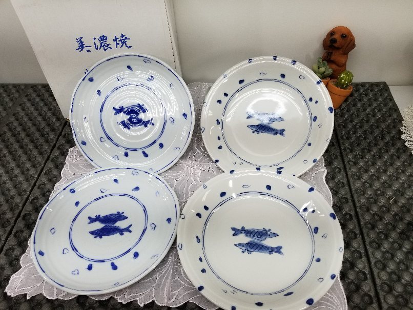 美濃焼　水玉双魚紋　深皿　平皿　4点セット 6217 06_画像1