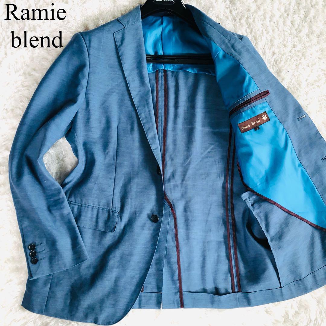 『入手困難』希少カラー 美品 Ramie blend【圧倒的な清涼感】ラミーブレンド リネンジャケット ブレザー 2B センターベント ブルー Lの画像1