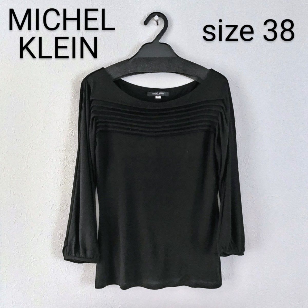 MICHEL KLEIN/タックデザイン七分袖カットソー/サイズ38/黒/ブラック/無地/ミッシェルクラン