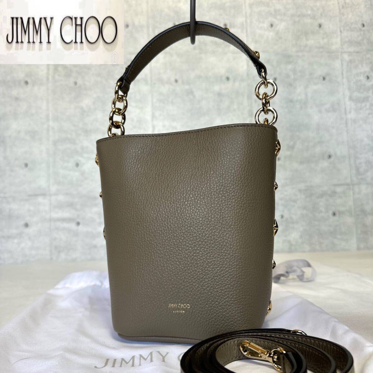 未使用級 JIMMY CHOO ジミーチュウ グレージュ ハンドバッグ トートバッグ ショルダーバッグ レザー イタリア製 Made in Italy _画像2