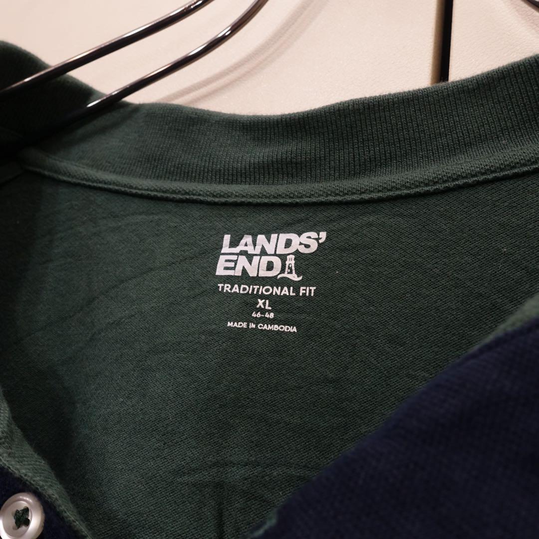 【XL】LANDS' END 半袖ポロシャツ ビッグシルエット グリーン