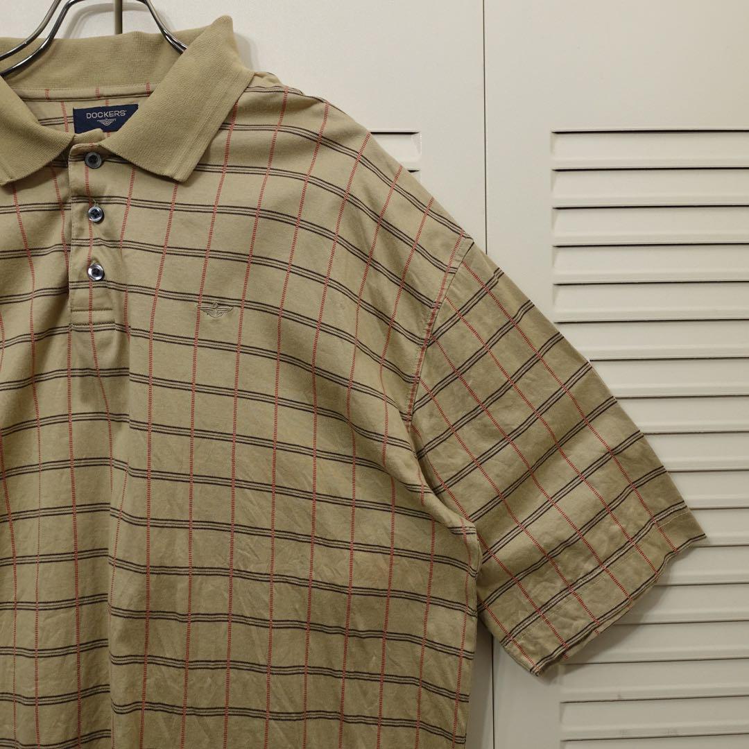 【美品】DOCERS 半袖ポロシャツ XL ビッグシルエット チェック オーカー
