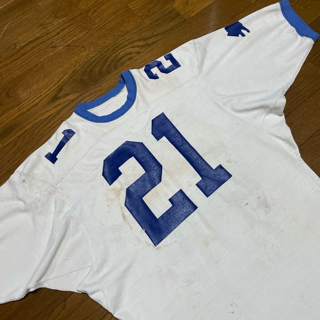 ビッグサイズ☆60s USA製 Russell Southern フットボール Tシャツ 44 白 青 水色 ビンテージ ナンバリング 両面プリント ラッセルの画像4