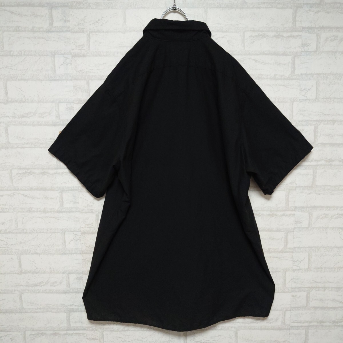 《メキシコ製》 Uni Weave ワークシャツ Valvoline 縦ラインロゴ 半袖シャツ ブラック_画像2