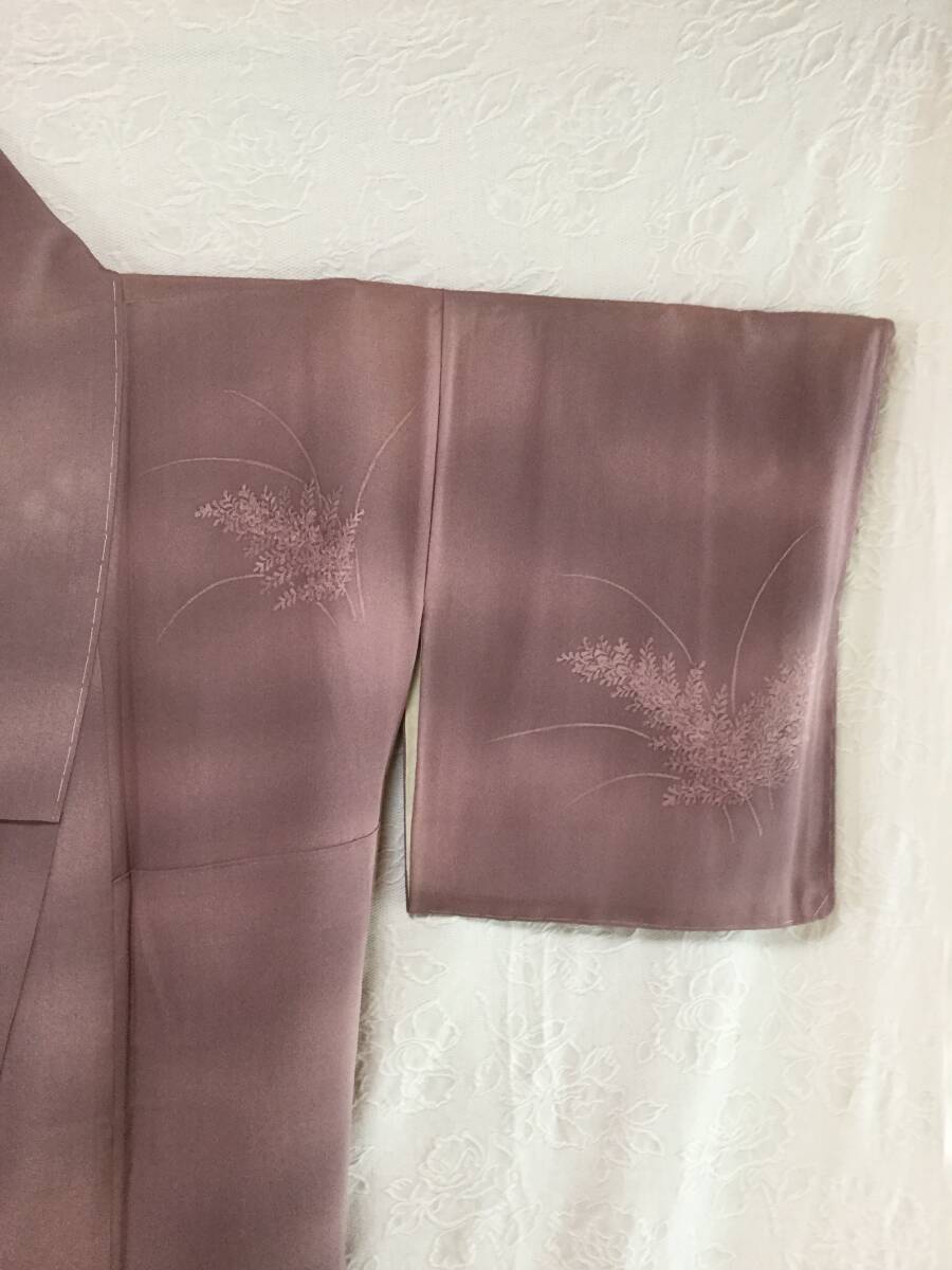 正絹　付け下げ　袷着物　しつけ付き　薄紫暈し染