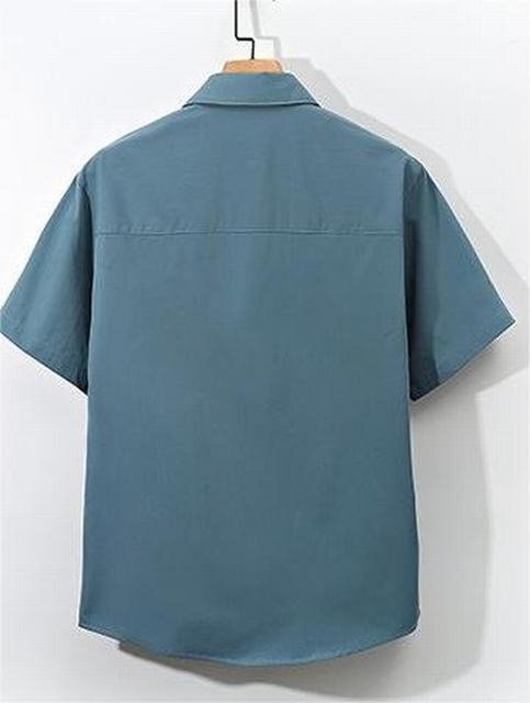 夏物 シャツ メンズ 五分袖シャツ アロハシャツ 無地 カジュアル ビジネス 大きいサイズ ブルー L_画像2