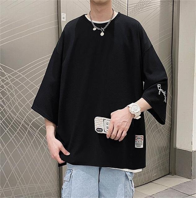 夏服 トップス 7分袖 Tシャツ 大きいサイズ メンズ おしゃれ 七分丈tシャツ 40代 50代 アメカジ ブラック 3XL_画像1