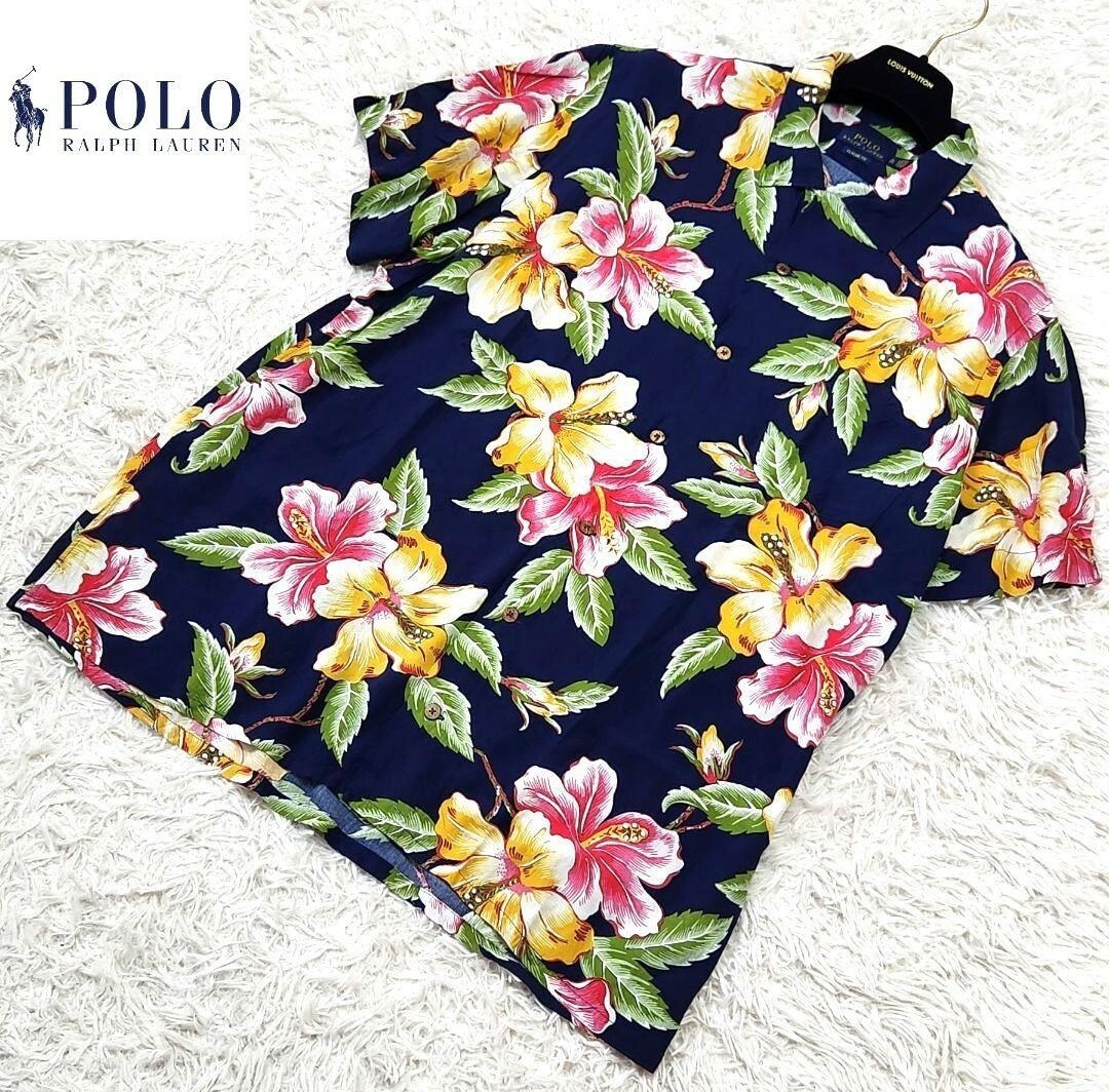 現行タグ 未使用級 極美品 大きいサイズ Polo Ralph Lauren ポロラルフローレン アロハシャツ 開襟シャツ XL 花柄 ボタニカル ネイビー_画像1