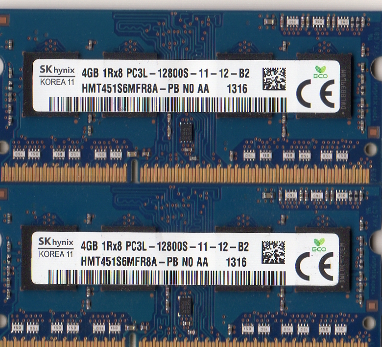 【ノートPC用メモリ】 hynix DDR3 PC3L-12800 8GB (4GB×2枚セット) 1600_画像1