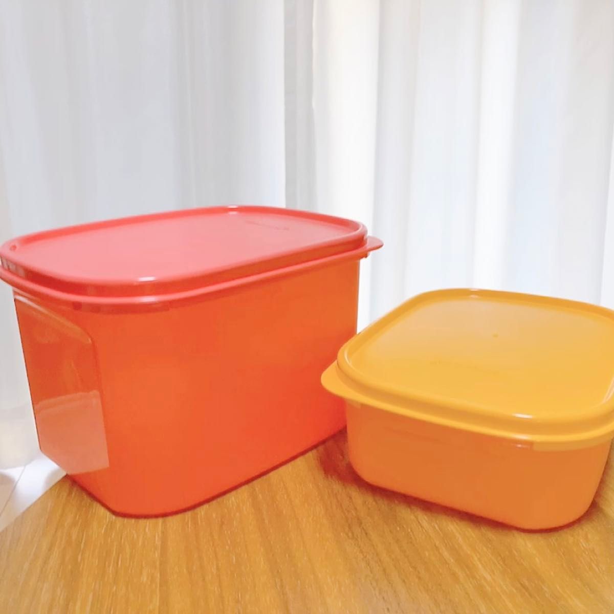 新品 未使用 タッパーウェア 大 2個セット サーモンピンク オレンジ タッパーウエア tupperware 食品保存容器