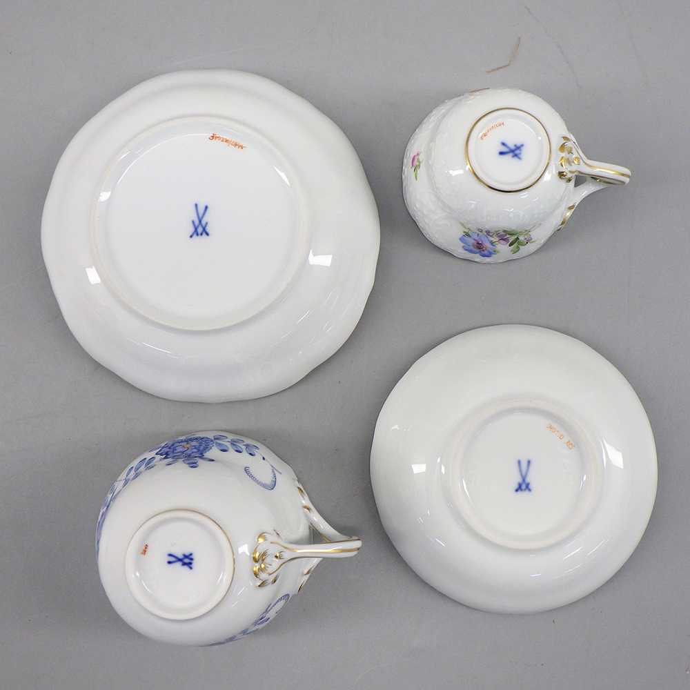 1円〜 Meissen マイセン デミタスカップ＆ソーサー 計2客 インドの華 リッチブルー・1つ花 マルセイユレリーフ 236-2699516【O商品】_画像3