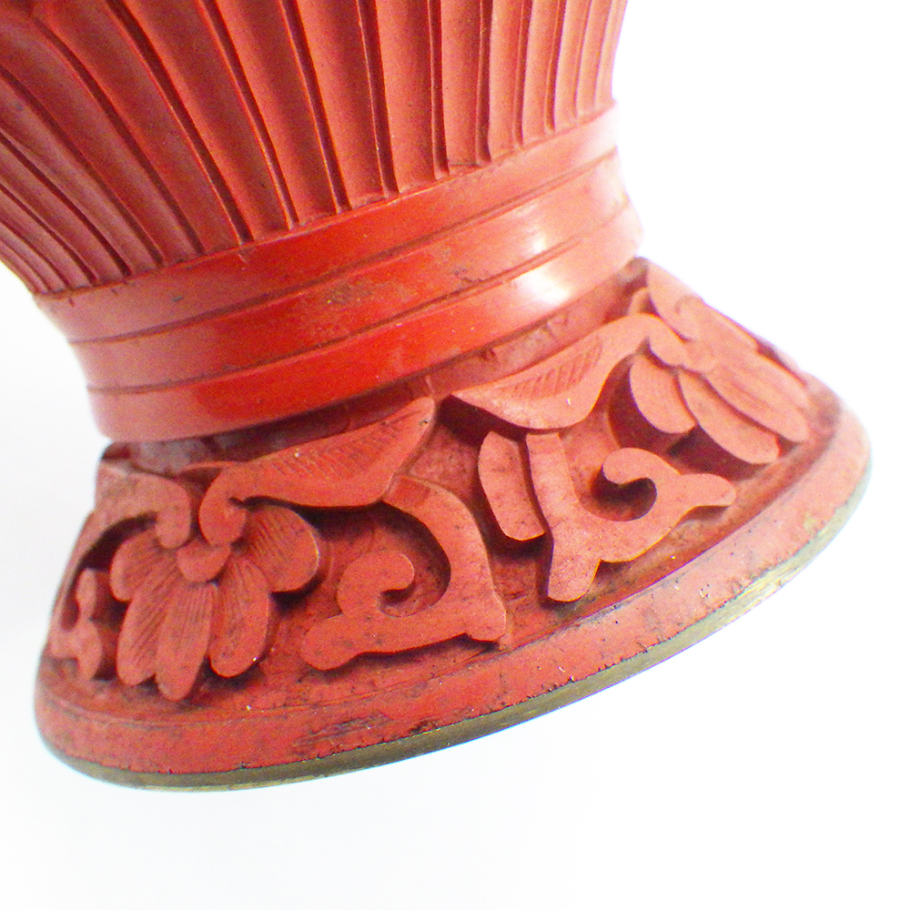 1 jpy ~ China carving lacquer flower inserting flower vase pedestal attaching 2 point set box attaching Chinese person . also peace country handicraft vase 200-2695777[O commodity ]