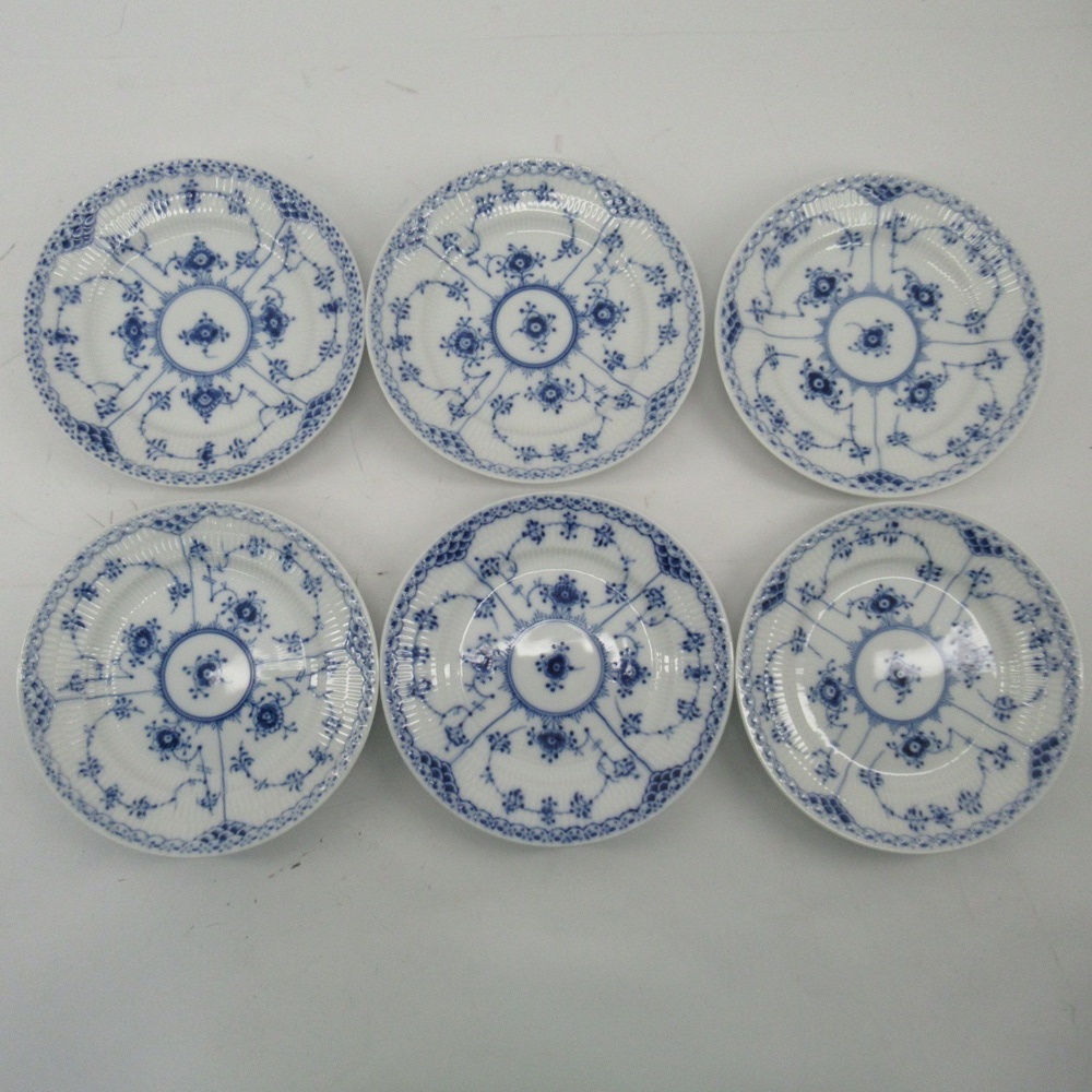 1円〜 Royal Copenhagen ブルーフルーテッド ハーフレース カップ＆ソーサー・プレート 計18点 食器 246-2721442【O商品】_画像3