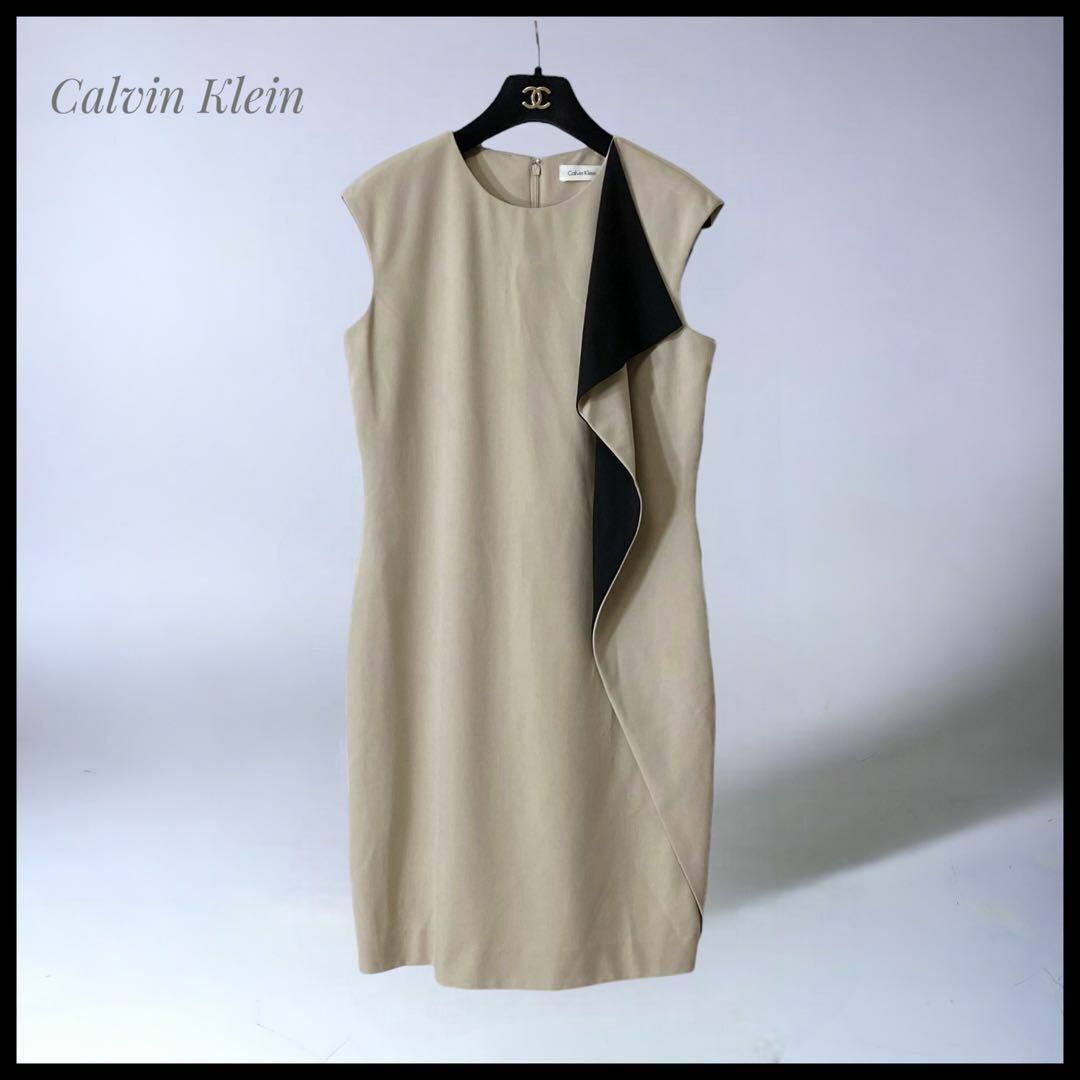 【Calvin Klein】 バイカラーフリルノースリーブワンピース_画像1