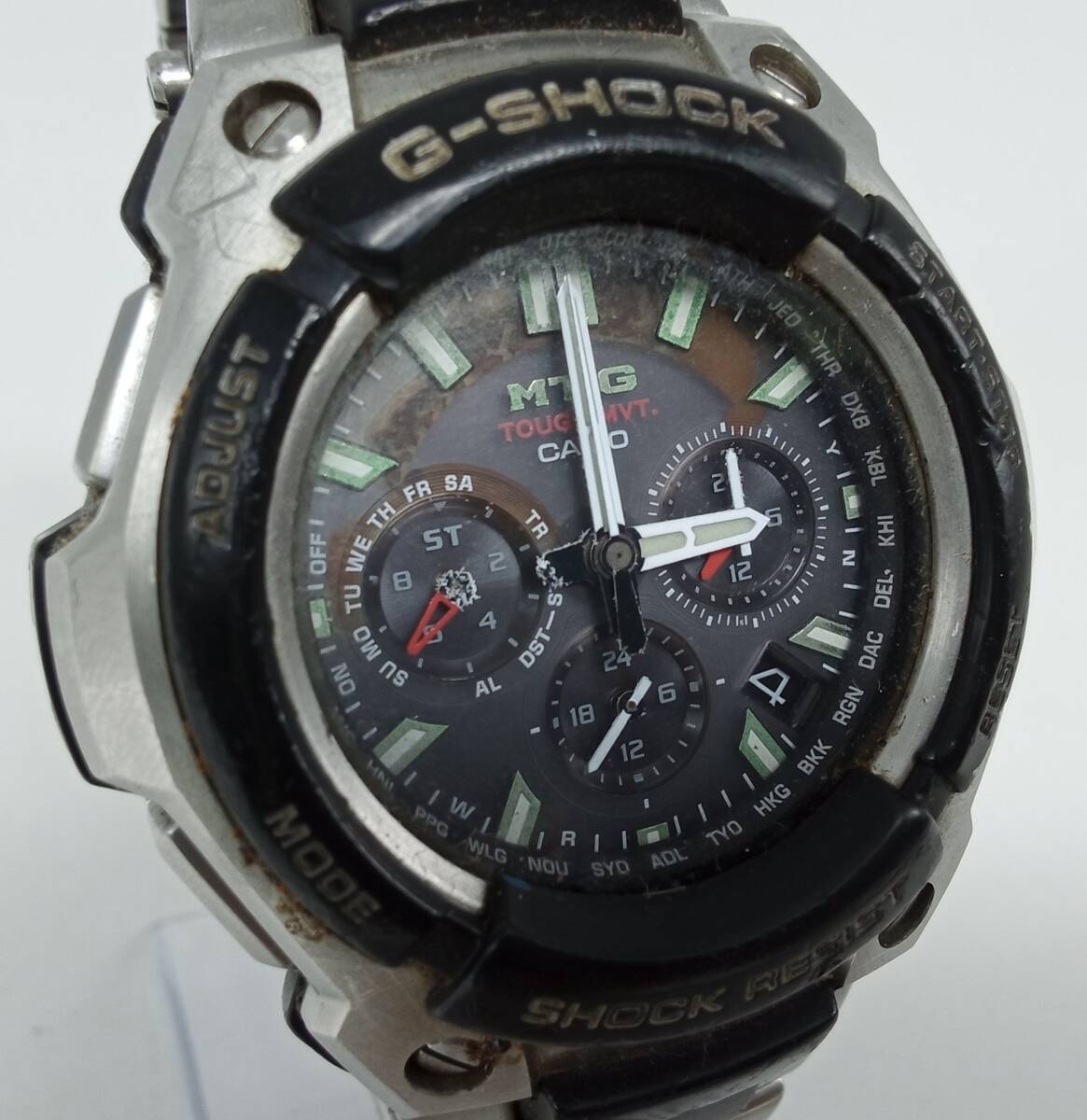 RR15♪＜電波ソーラー/不動＞腕時計 ジャンク CASIO G-SHOCK カシオ ジーショック MTG-1200 デイト クロノグラフ 現状品♪_画像7