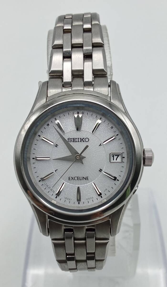 RR62♪＜電波ソーラー/稼働＞腕時計 SEIKO EXCELINE セイコー エクセリーヌ 1B22-0AM0 デイト 純正ベルト 現状品♪_画像1