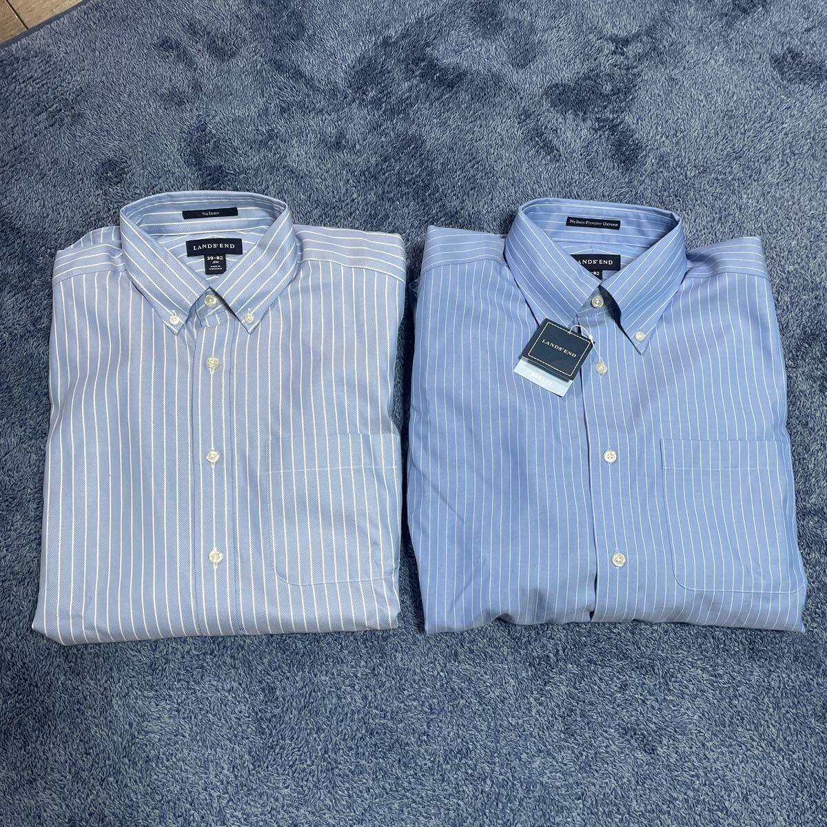 2着セット ランズエンド LANDS' END ワイシャツ ボタンダウン メンズ39-82 ストライプシャツ_画像1