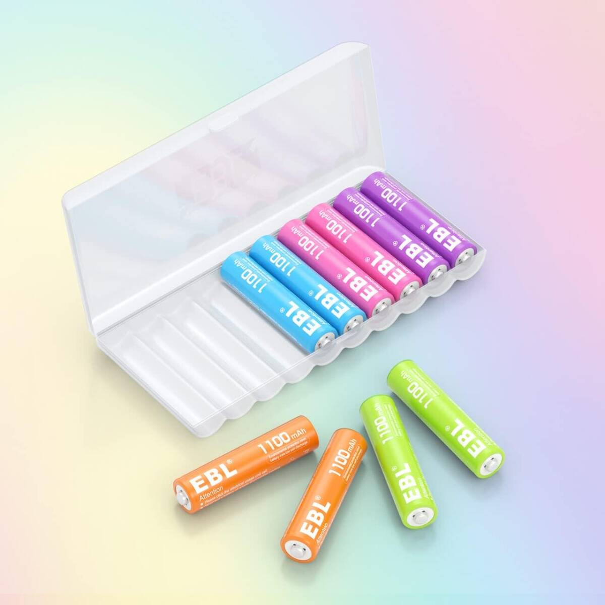  single 4 rechargeable battery colorful rechargeable Nickel-Metal Hydride battery 1100mAh 10 pcs insertion . battery case attaching using dividing easy repetition charge possibility AAA battery toy 