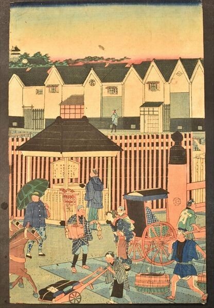 東京都日本橋御高札場之図 3枚続 三代広重画 浮世絵 錦絵 明治 文明開化 木版_画像4