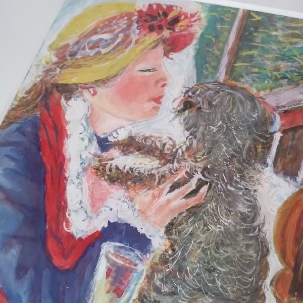 オーギュスト・ルノワール 犬と戯れる女 肉筆 模写 複製画 アート 美術 芸術 絵画 額装 ほぼ未使用_画像8