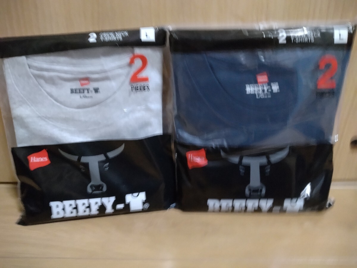 ヘインズ ビーフィー Tシャツ 半袖 クルーネック BEEFY-T ユニセックス Hanes 無地 アソート　グレー　ネイビー　Ｌ_画像1