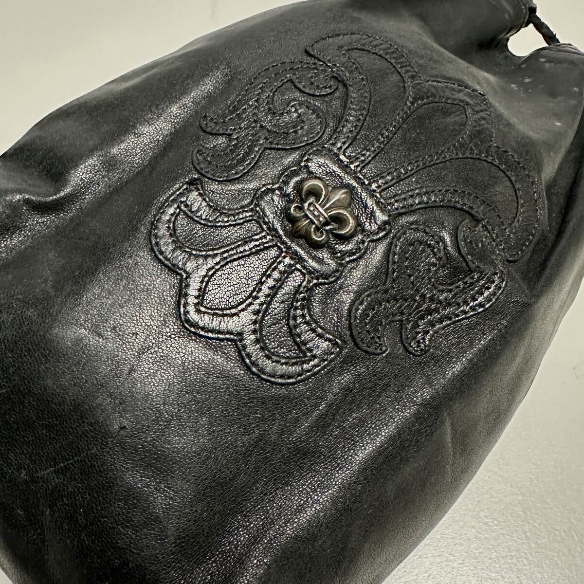 希少◇Chrome Hearts クロムハーツ 巾着バッグ BSフレアパッチ ドローストリングサック DRW STRNG SACK ドロー ストリングサックレザー _画像3