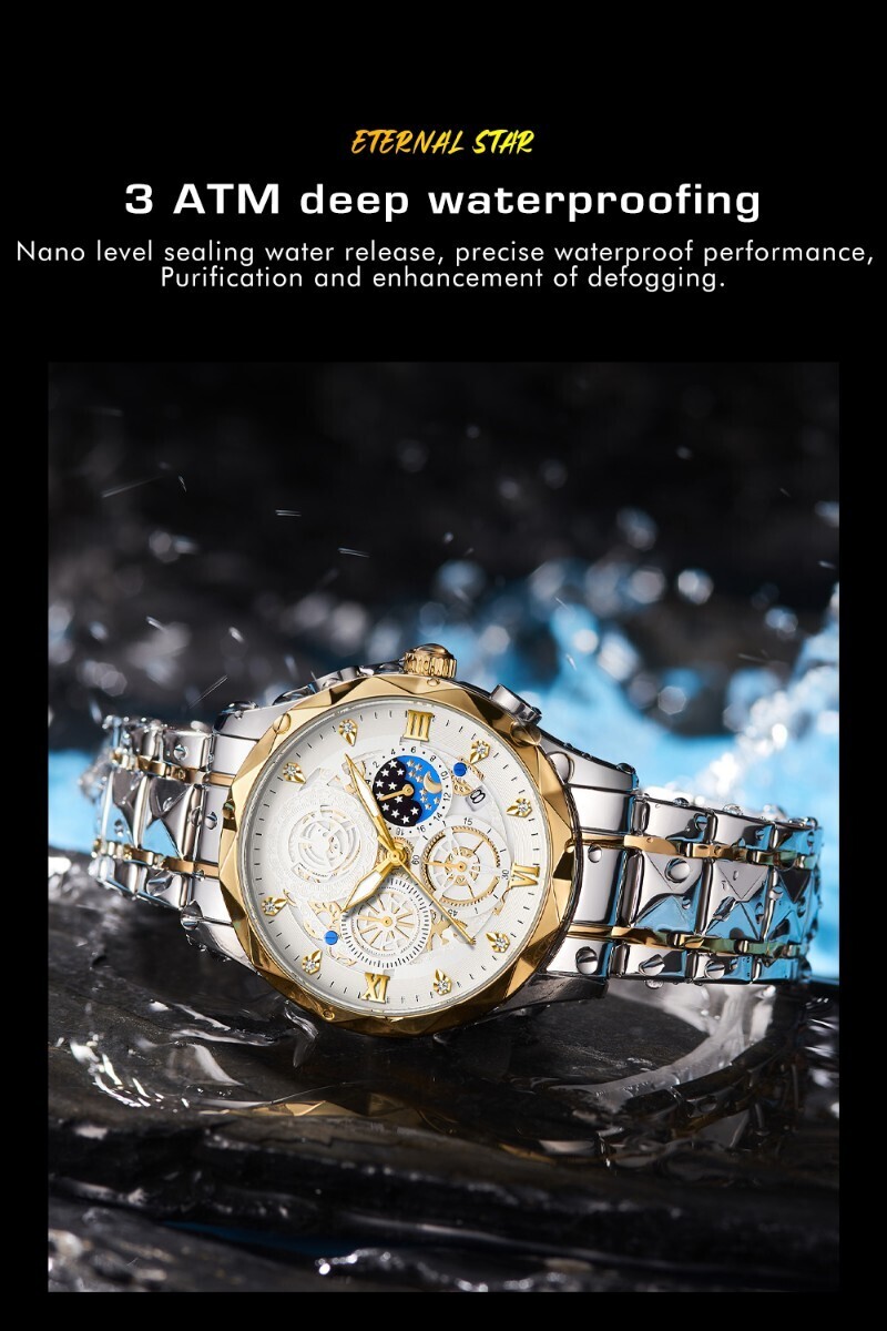 特価 新品 未使用 腕時計 クオーツ メンズ 高級感 アナログ ステンレス クロノグラフ ビジネス エレガント 防水 耐衝撃 発光 c2820の画像6