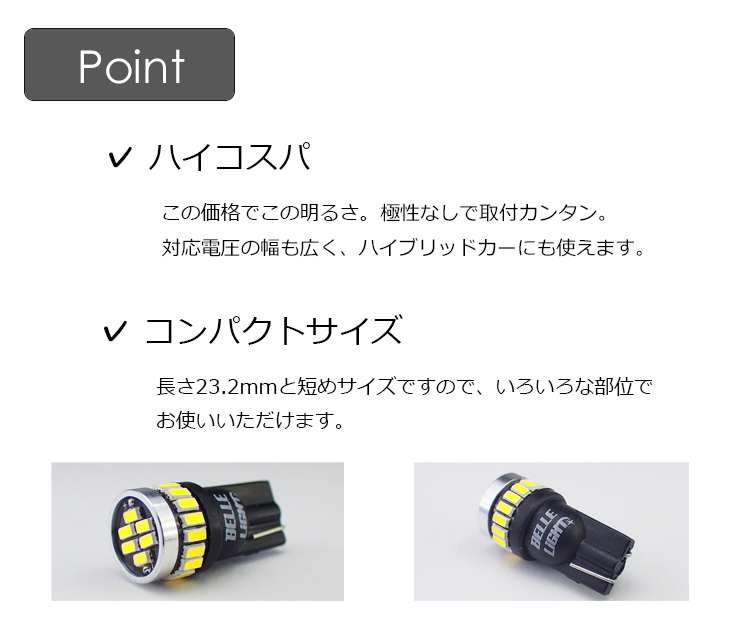 2個 T10 LED 爆光ホワイト 拡散24連 白 ポジション ナンバー灯 6500K ルームランプ 3014チップ 12V用 EX031 代引き可_画像2