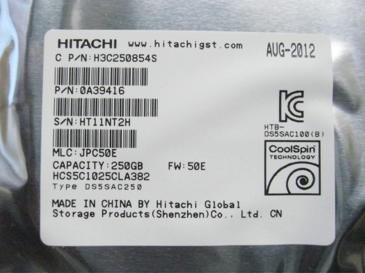 HITACHI SATA 3.5インチHDD SATA 250GB HCS5C1025CLA382　未開封_画像2