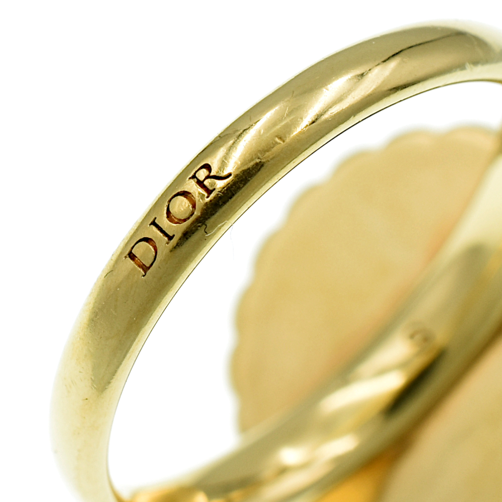 Christian Dior Christian Dior маленький CDba блокировка metal resin жемчуг кольцо кольцо Gold × белый [A02477]