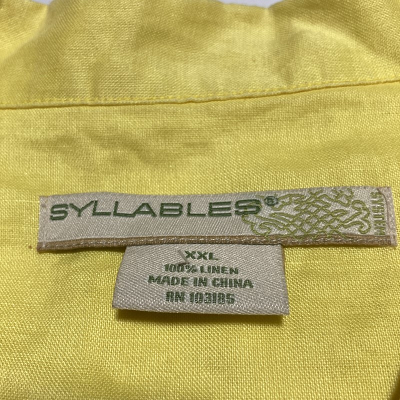 SYLLABLES★00's★リネン100% オープンカラー半袖シャツ ビッグシルエット キューバシャツ 黄 特大XXL シラブレス Y2K ヴィンテージ_画像10