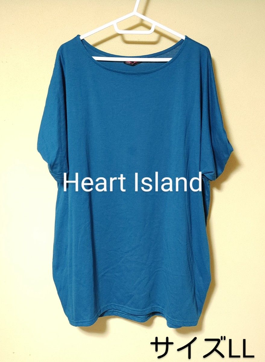 Heart Island＊Tシャツ・半袖～五分袖・サイズLL＊無地・ブルー系＊トップス・レディース＊春服・夏服・古着