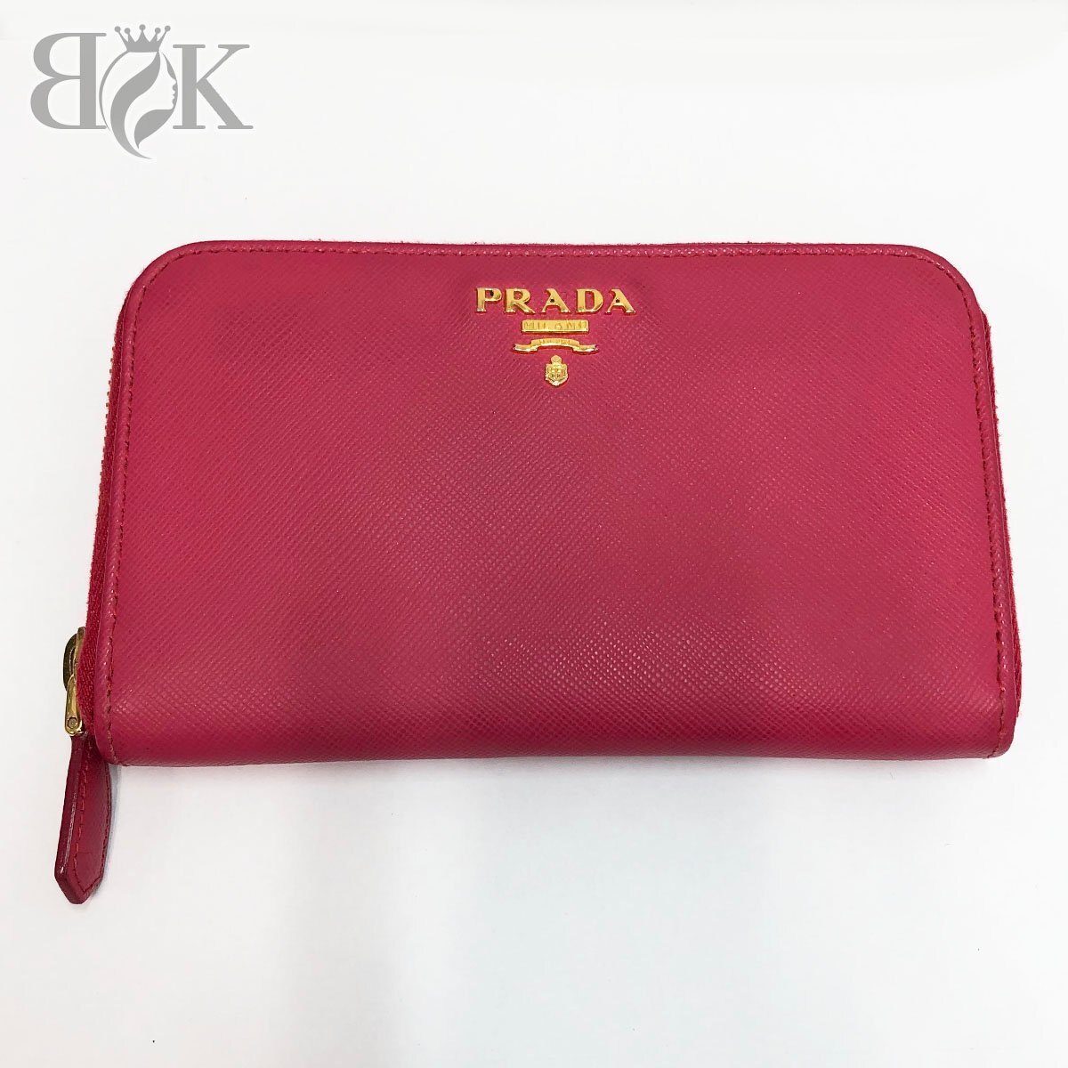 プラダ サフィアーノ 1M1157 レザー ラウンドファスナー ウォレット 長財布 ピンク PRADA ＋_画像1