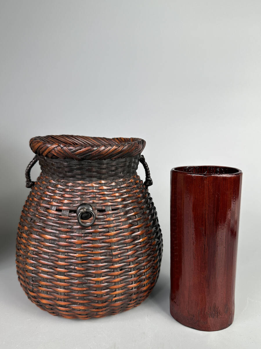  Япония изобразительное искусство дешево глициния бамбук хорошо . бамбук комплект . вместе с ящиком прекрасный товар . инструмент ваза для цветов сырой . цветок бамбук .