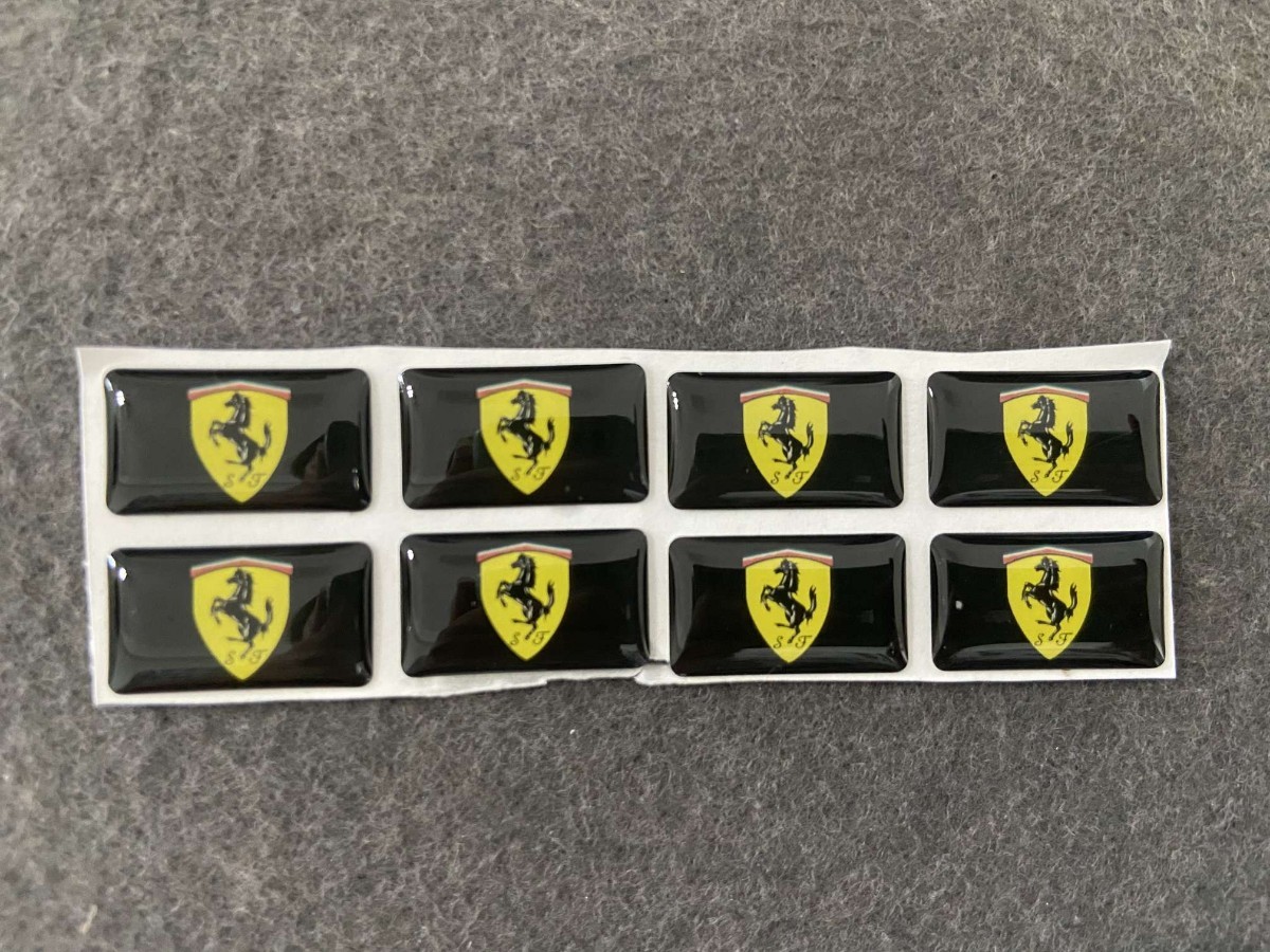 18★フェラーリ Ferrari 用 8枚セット カーステッカー エンブレム シール プレート 硬質透明プラスチック 強粘着力 18ｘ10MM 送料無料の画像1