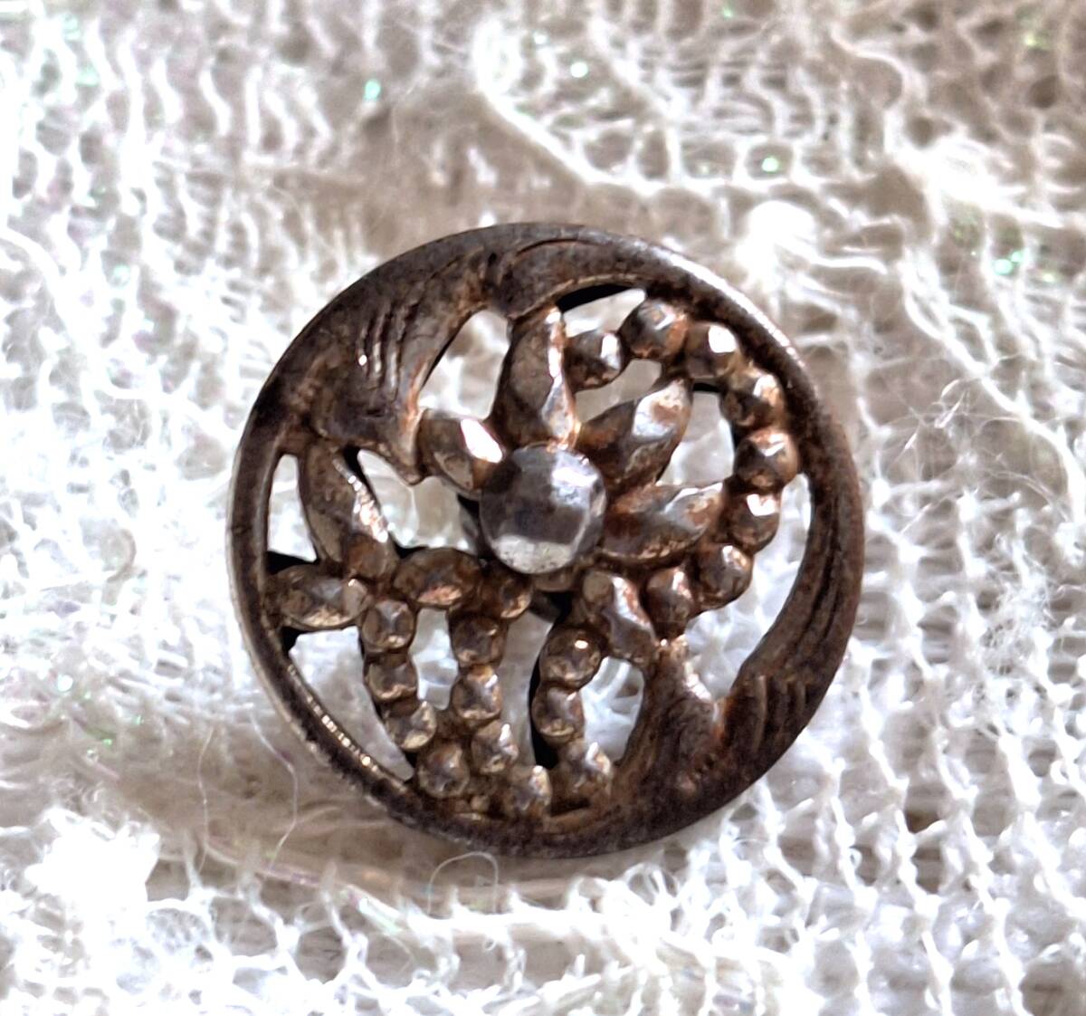 * France #. flower cut steel ... pattern bronze series metal button 2 piece set approximately 1.4.~ approximately 1.5. hand made Vintage 