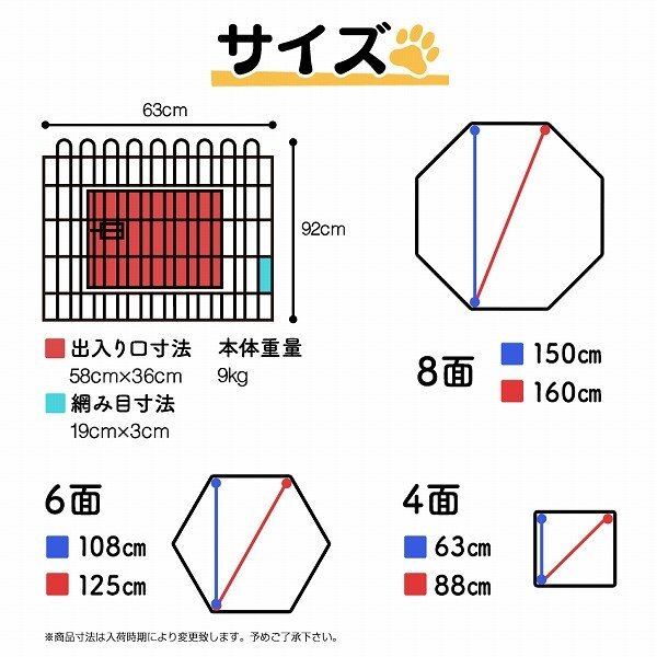 ペットゲージ ペットサークル 8面サークル 高さ92cm ケージ トレーニングサークル 犬小屋 犬 猫 ウサギ モルモット ペットケージ 簡単組立_画像7