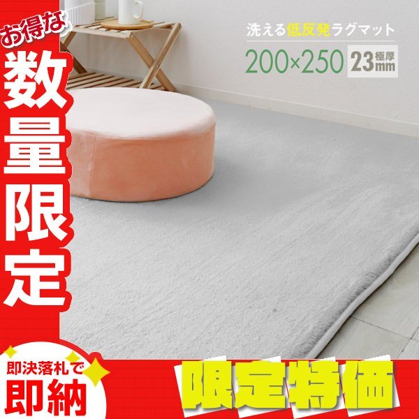 【限定セール】ラグ カーペット ラグマット Lサイズ 200x250cm 極厚23mm 3.2畳 床暖房 抗菌 防ダニ 低反発 絨毯 リビング マット 白_画像1