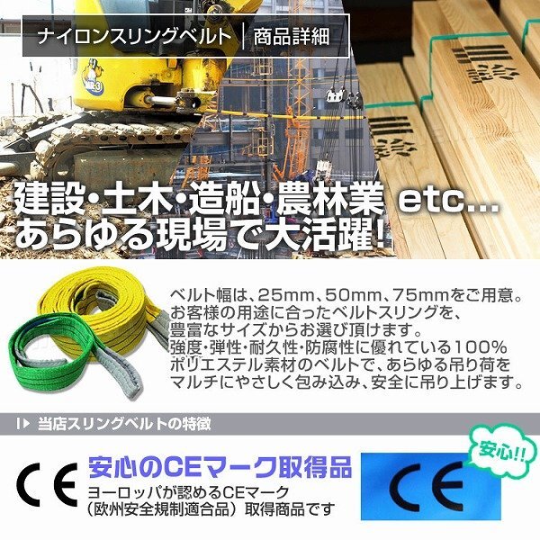 【2本セット】送料無料 スリングベルト 耐荷重1000kg 長さ2m×幅25mm 両端アイ型 ナイロン スリング ベルト 玉掛け 荷揚 荷吊りベルト 牽引_画像3