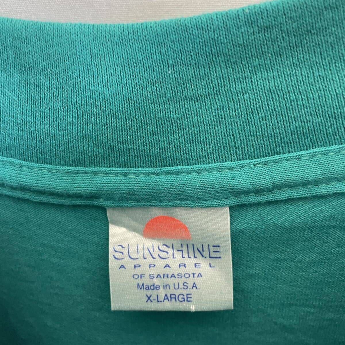 90's アメリカ製　SUNSHINE 半袖プリントTシャツ　古着　XLサイズ　グリーン　ヴィンテージ _画像4