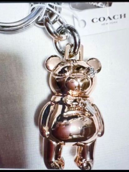  new goods tag attaching * Coach pink gold & diamond I Bear charm key holder 