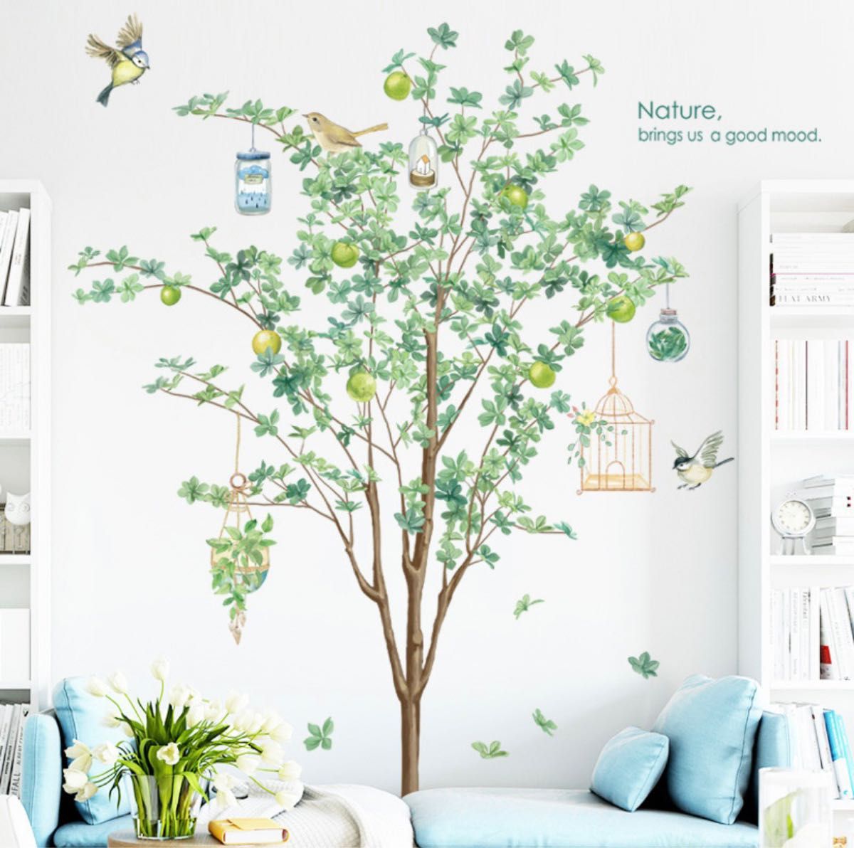 ウォールステッカー 模様替え グリーン 鳥 木 壁 植物 自然 欧風 インテリア 壁紙