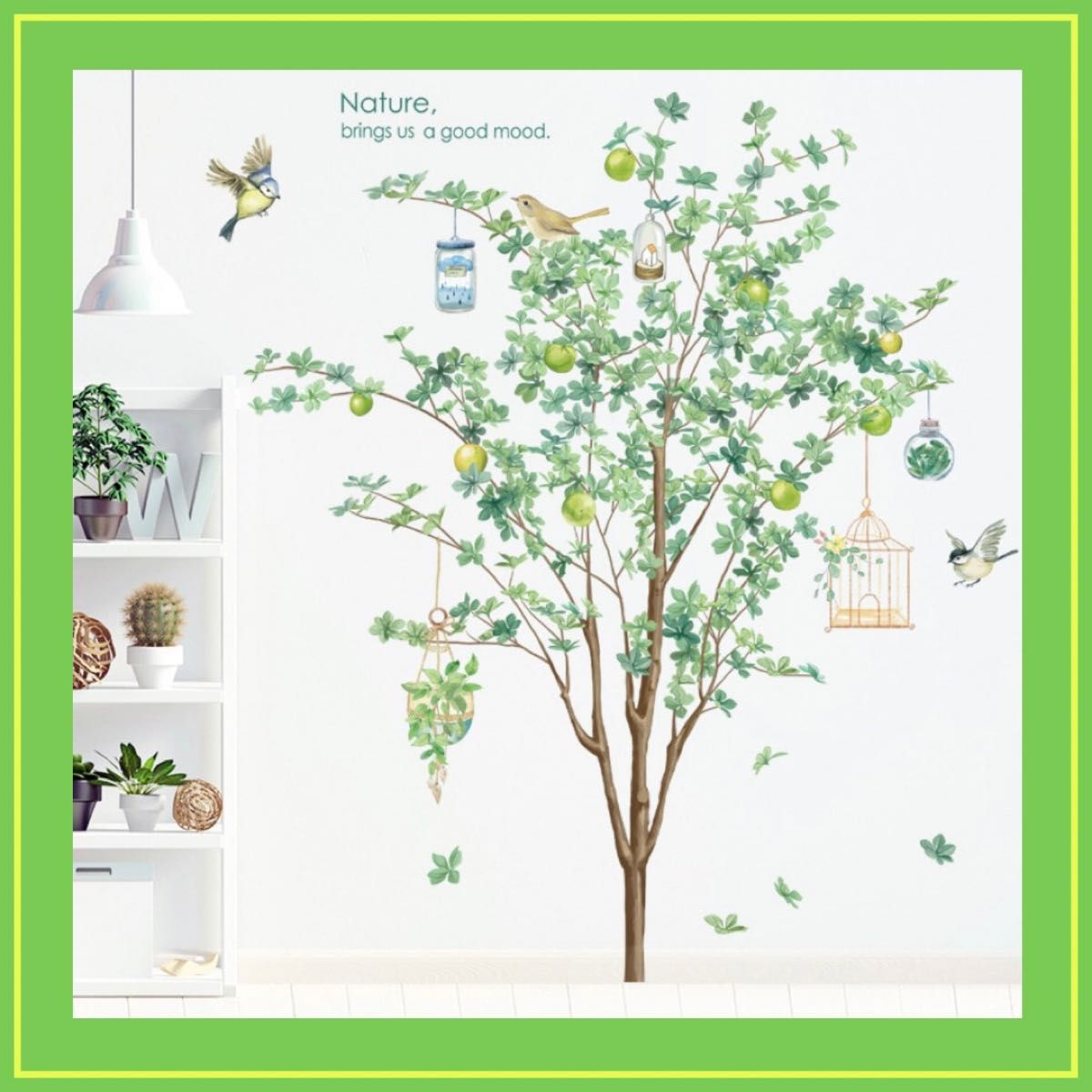 ウォールステッカー 模様替え グリーン 鳥 木 壁 植物 自然 欧風 インテリア 壁紙