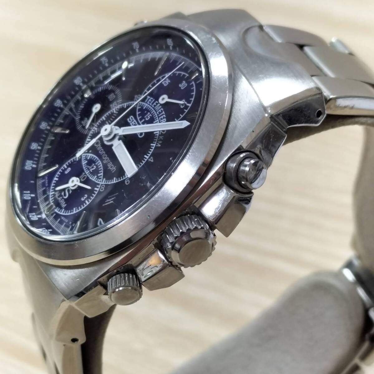 セイコー SEIKO 7T32-9000 クロノグラフ 青文字盤 クォーツ 腕時計 メンズ 不動品【18140_画像2