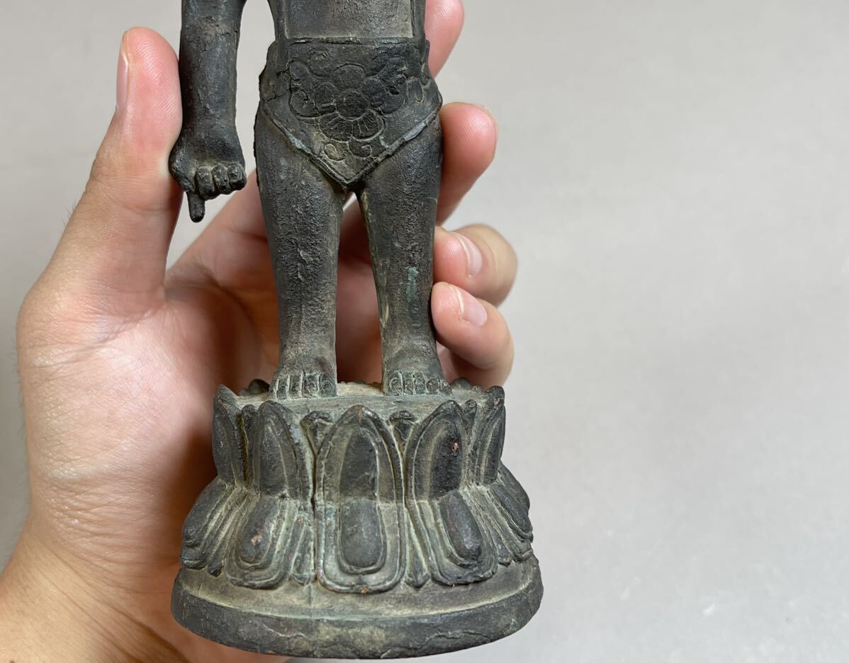 旧家整理品 仏教美術 仏像 置物 銅製 銅器 立像 誕生佛 検:中国 日本 朝鮮 李朝_画像4