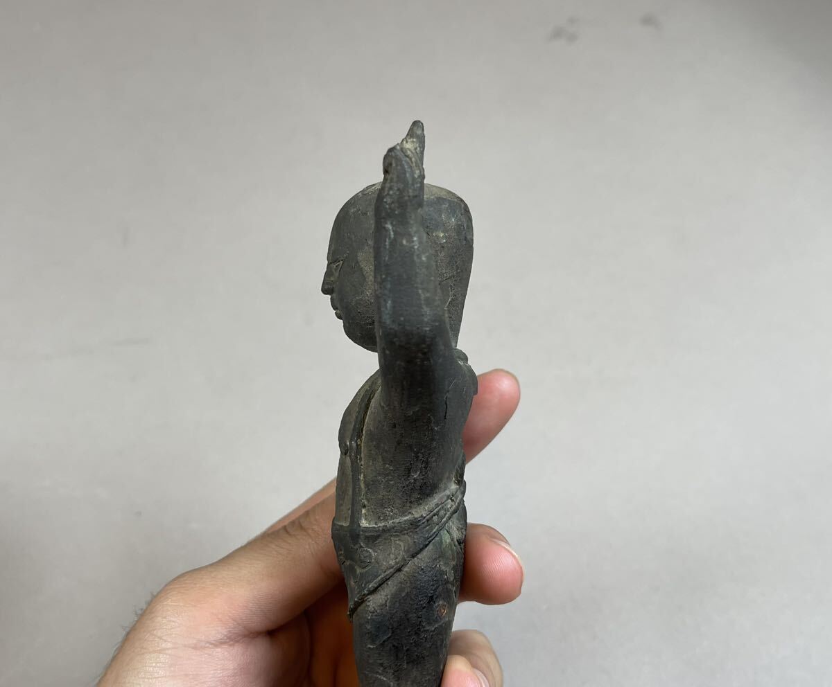 旧家整理品 仏教美術 仏像 置物 銅製 銅器 立像 誕生佛 検:中国 日本 朝鮮 李朝_画像5