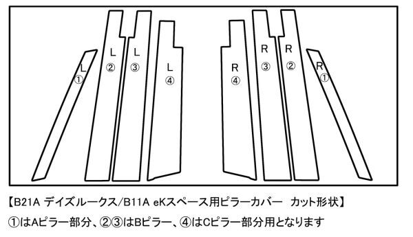 【ドレスアップ】B11A eKスペースカスタム グリッターピラーカバー8P【バイザー装着車用】【ピラーガーニッシュ】_画像2