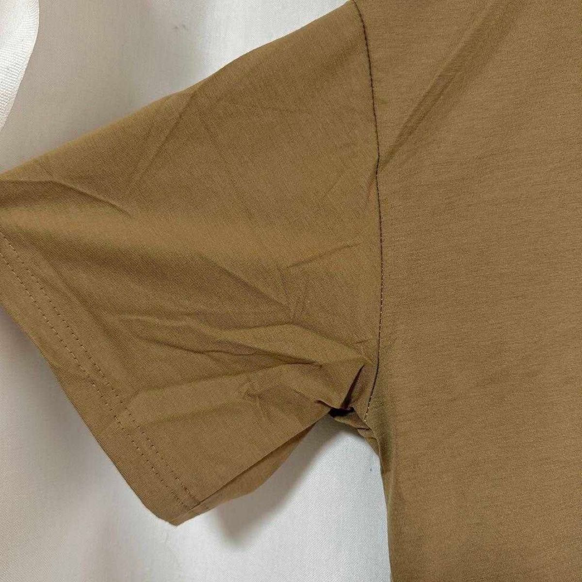 メンズ レイヤード Tシャツ 韓国 オーバーサイズ 重ね着 半袖 カットソー ブラウン L
