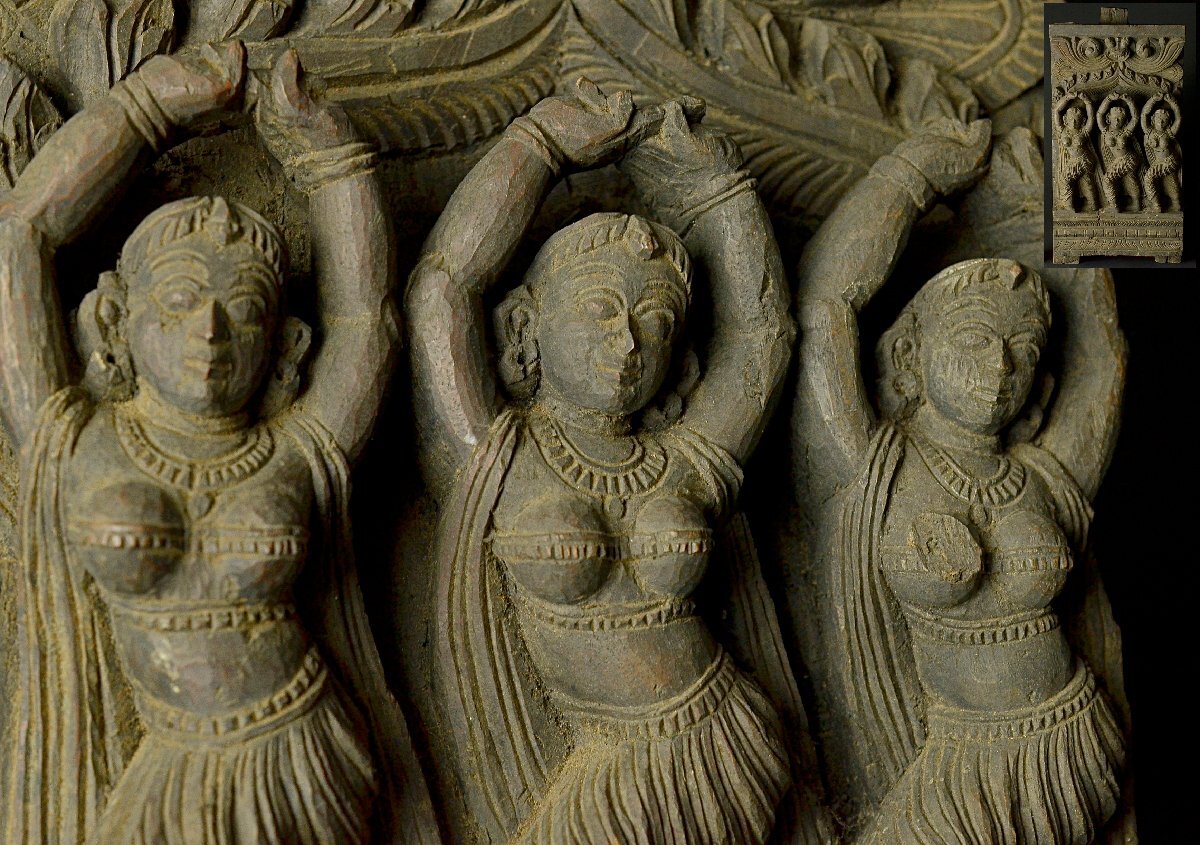 [YB]E old fee India ..hindu-ap Sara s tree carving Buddhist image * tree carving Buddhist image * seal times Buddhism fine art old . antique ... image seat image 24Y354-5